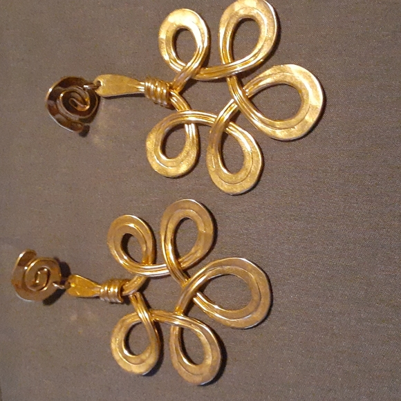 Gold Plated Earrings. (3" X 2") (L7 BC) - Picture 2 of 3